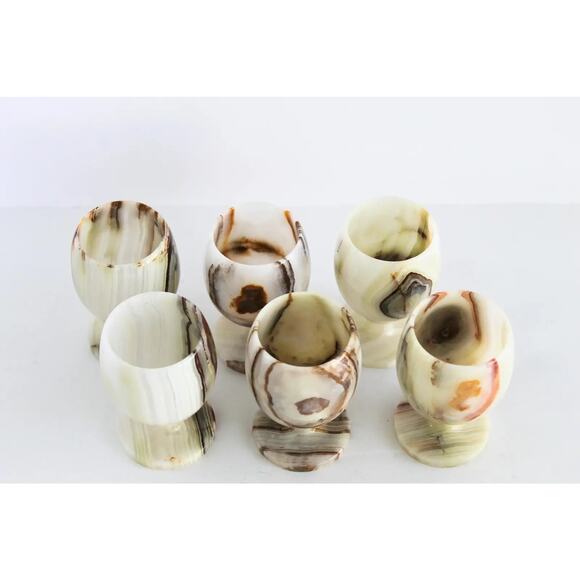 Vintage Mid Century Sake Set Barware White Onyx Glass Set in Case 6 Pieces - Picture 4 of 9